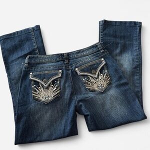 Nine West Dark Blue Boot Cut Jeans with Embellished Pockets